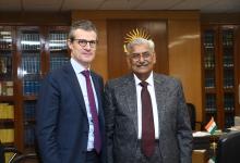 A courtesy call of H.E. Mr. Herve Delphin, Ambassador of the European Union to India accompanied by Mr. Lorenzo Parrulli, Second Secretary (Political Affairs) with Chairperson, NHRC and Secretary General, NHRC on 03.04.2024
